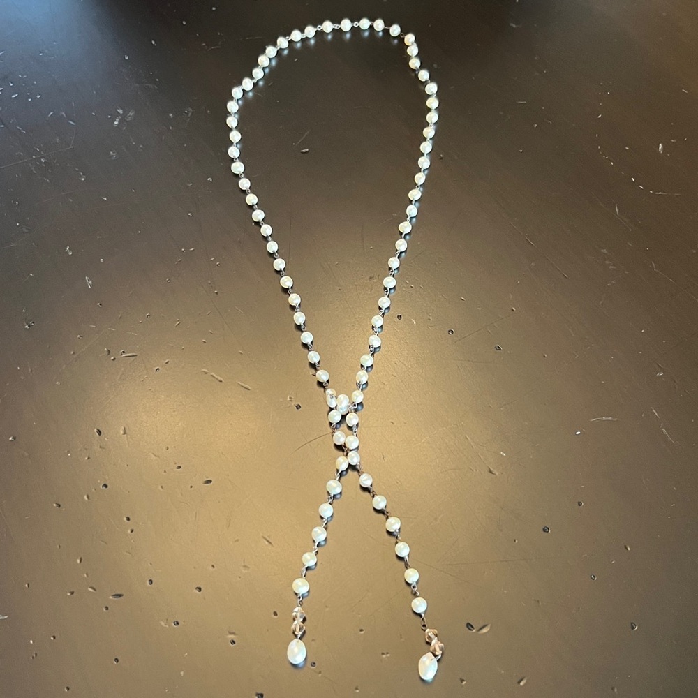 Freshwater Pearl Lanyard Necklace w/Crystal Beads 39"